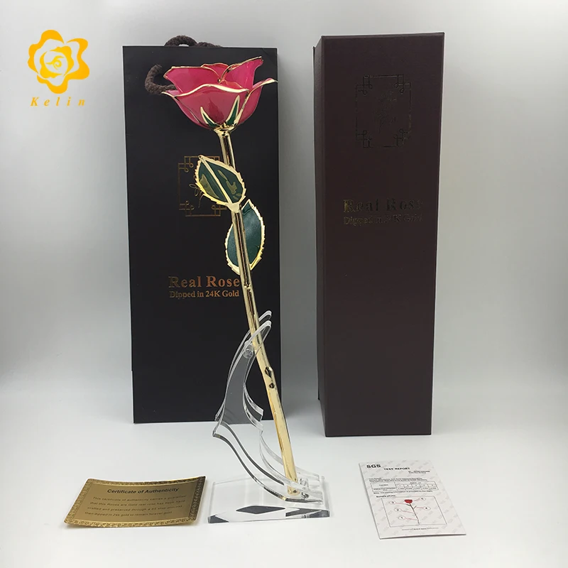 Full set G013-8-3 11 дюймов сухая Роза сделано 24K позолоченная розовая роза с Милая Подарочная коробка для подарки на день Св. Валентина - Цвет: Full set