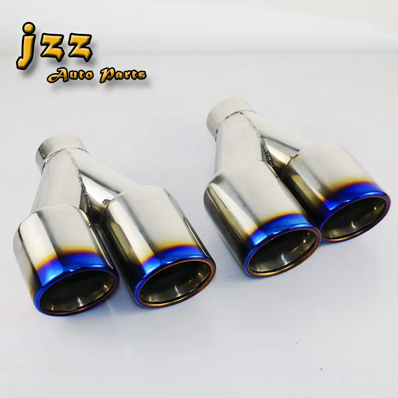 JZZ 1pcs universal chrome burned blue muffler attachment for car exhaust pipe 51mm in 76mm dual