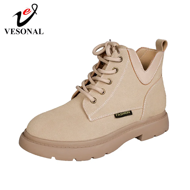 

VESONAL 2019 Autumn Winter Classic Wild Cow Suede Women Boots Women Shoes Female Outdoor Quality Fashion Casual Booties Footwear