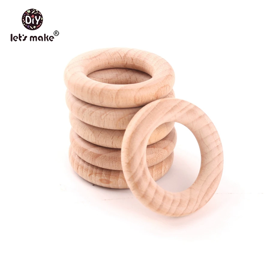 Let's Make Beech Wooden Teething Rings BPA Free Food Grade Wooden Teethers 20pcs 40mm DIY Accessories Rings Baby Teethers