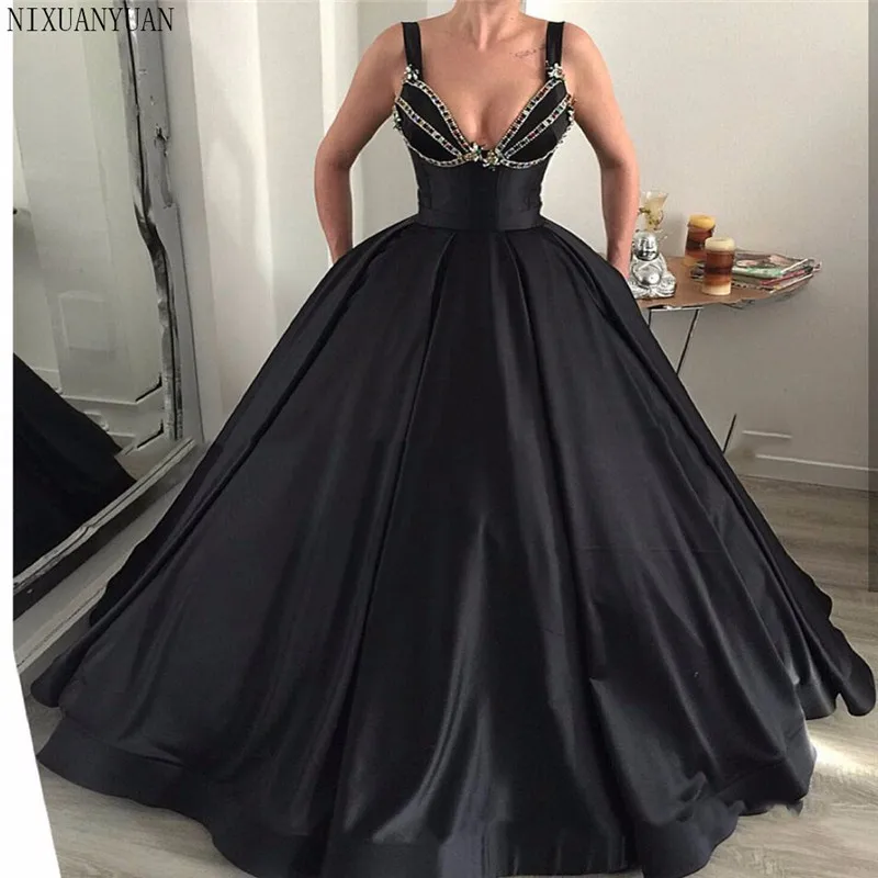 Vestido De Noiva Black Ball Gowns Wedding Dress Shiny Crystal Beaded ...