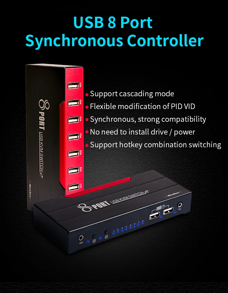 Usb-коммутатор 8-портовый, kvm-коммутатор 8-портовый синхронный контроллер с 8 комплектами кабелей, 1 клавиатура и мышь управление до 8 компьютеров