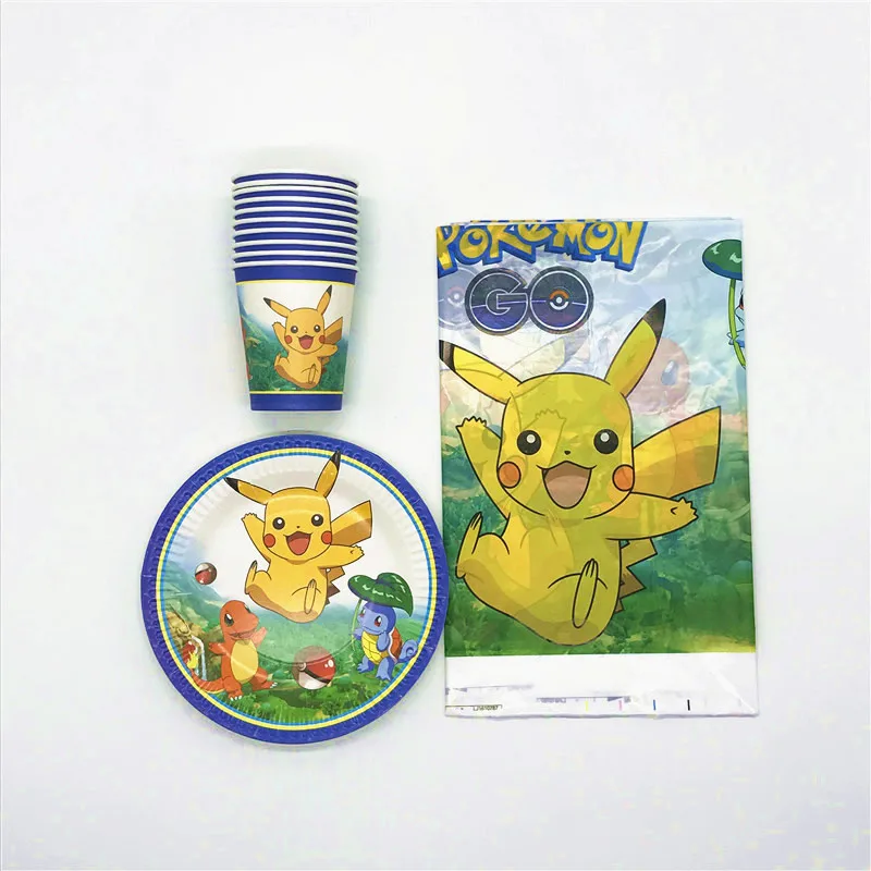 

New Arrival Pokemon Theme Design 41Pcs/Lot Plates Cups Boy Birthday Party Tablecover Event Party Tablecloth Decoration Supply