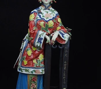 

China Pottery Wucai Porcelain Art Woman Ladies Palace Imperial Concubine Statue