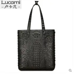 Lukani мужские сумки Крокодил Вязание модные мужские сумки большой емкости бизнес натуральной крокодиловой кожи человека сумка