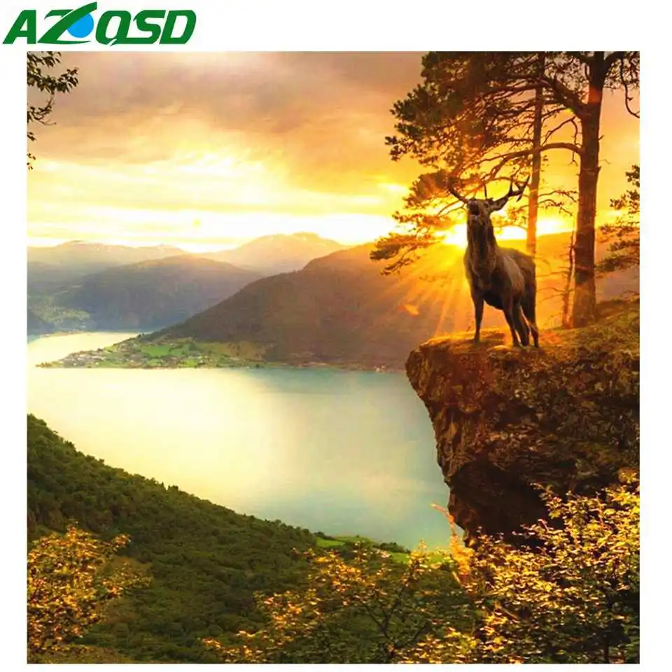 

AZQSD Diamond Painting Landscape Needlework Diamond Embroidery Full Display Scenery Home Decor Rhinestones Pictures Crafts Kit