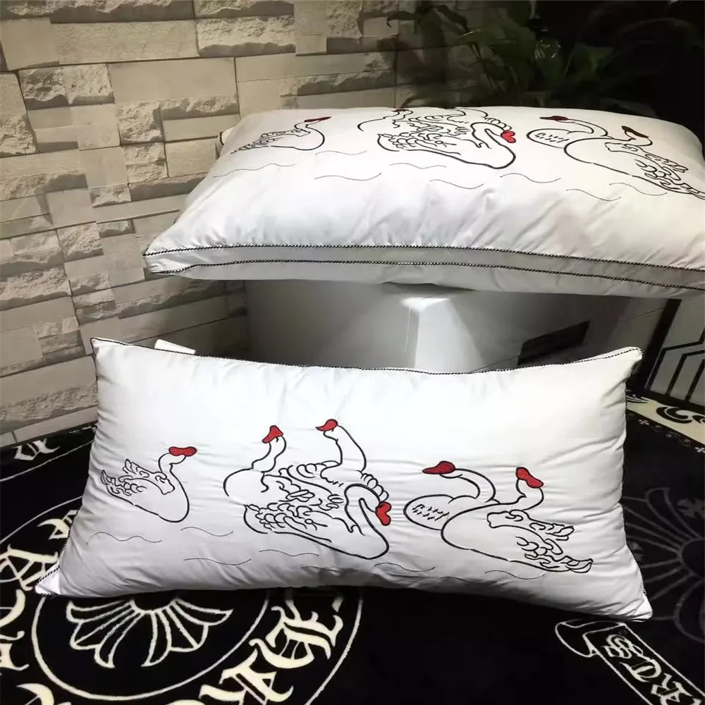 

Love Swan Print Wedding White Pillow Size 48X74CM 100% Cotton White Home Decorate Bedding Pillow 5 Star Hotel Luxury Pillow 1pc