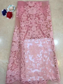

African lace fabric 2019 high quality gray lace sequins beaded lace fabric sewing Indian fabrics for wedding white Pink, purple