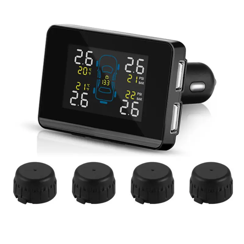 Wireless Car Tire Pressure Alarm Monitor System TPMS Tire Pressure Sensor with 4 External Sensors