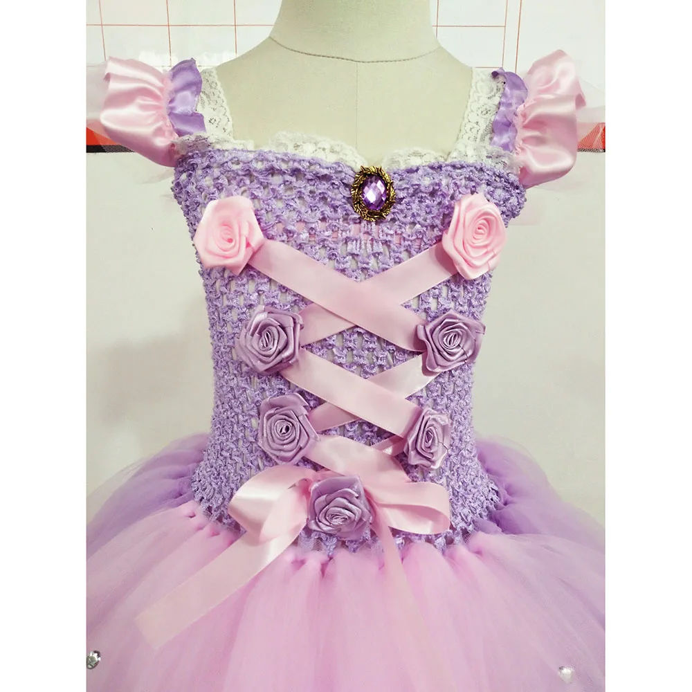 Elegant Princess Sofia Costume Pink Rapunzel Birthday Dress for Girls Ankle Length Fancy Flower Girl Wedding Tutu Dress Vestido (4)