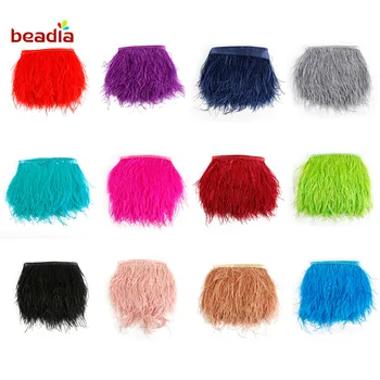 

10 M/bag Multicolor Long Ostrich Feather Plumes Fringe trim 10-15cm Feather Boa Stripe for Party Clothing Accessories Craft