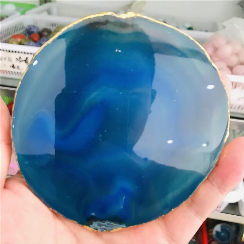 

1Pc Gems Crafts Stone Pad Semi Agate Slice Coaster Cup Mug Glass Drink Holder Quartz Geode Table Onyx Mat Irregular