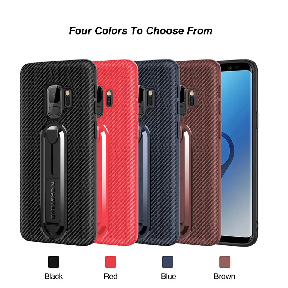 Luxury Carbon Fiber Ring Kickstand Phone Back Case For SAMSUNG Note 9 Note 8 S9+ S8 Plus S7 Edge Soft TPU Shockproof Stand Cover (5)