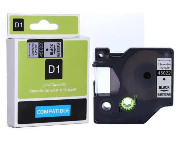 4 PK Black on Silver Label Tape For Dymo 45022 D1 LabelManager 160 450 12mm 1//2/"