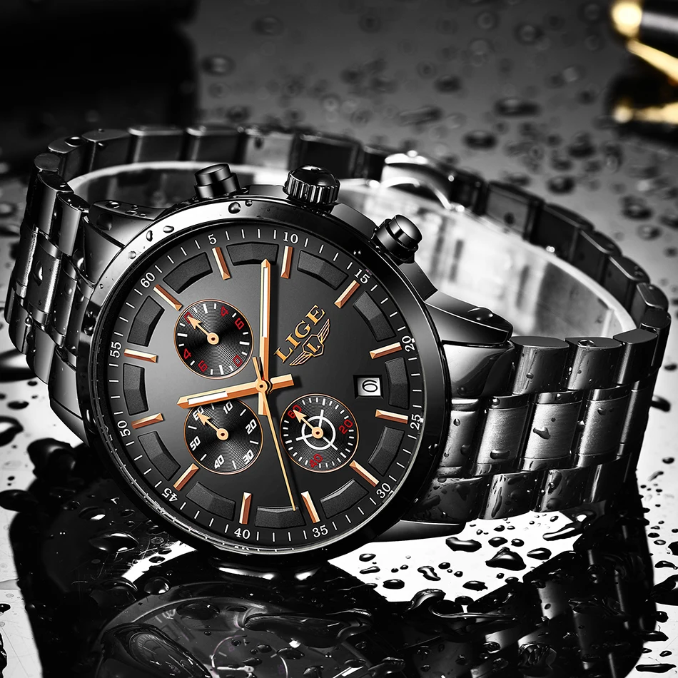 

LIGE Mens Watches Top Brand Luxury Male Fashion Quartz Watch For Men All Steel Waterproof Watch Men's Sport's Watch Reloj Hombre