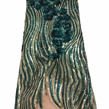 

african lace fabric with sequins 450*135CM 2020 hot sequin fabric high quality tulle sequins lace fabric for evening dresses