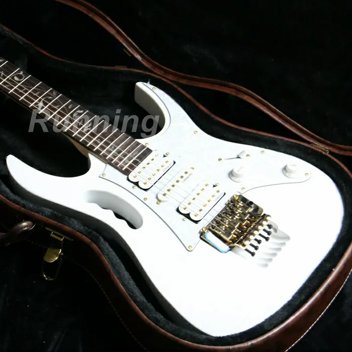 

Hot selling white color abalone flower inlay on rosewood fretboard HSH pickups with pearl whte pickguard electric guitar