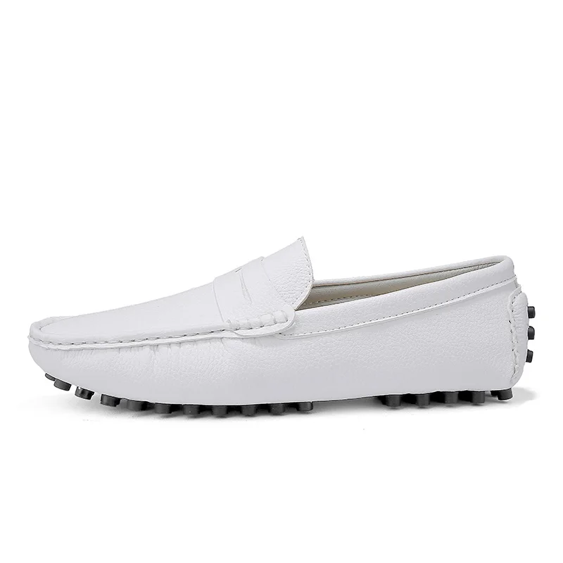 Shoes Men Loafers Soft Moccasins High Quality Autumn Winter Genuine Leather Shoes Men Warm Fur Plush Flats Gommino Driving Shoes - Цвет: white