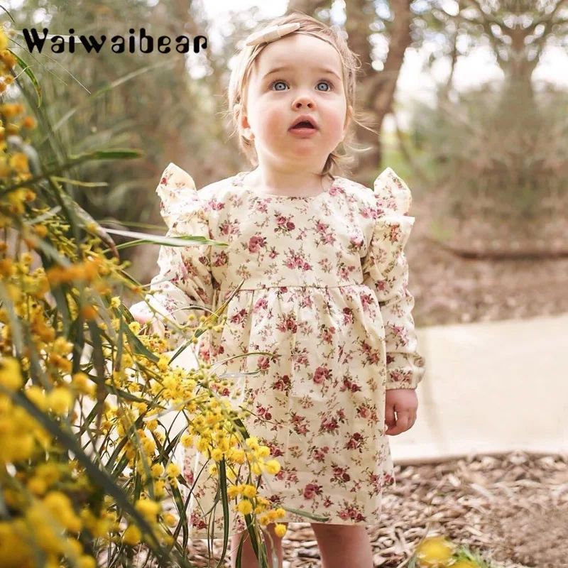 

Baby Kids Girls Dresses Spring &Autumn Long- Sleeved Princess Dress Fashion Print Floral Costume Kids Clothes For Girls
