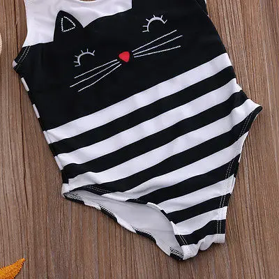 Детский купальный костюм в полоску с рисунком кота для маленьких девочек танкини