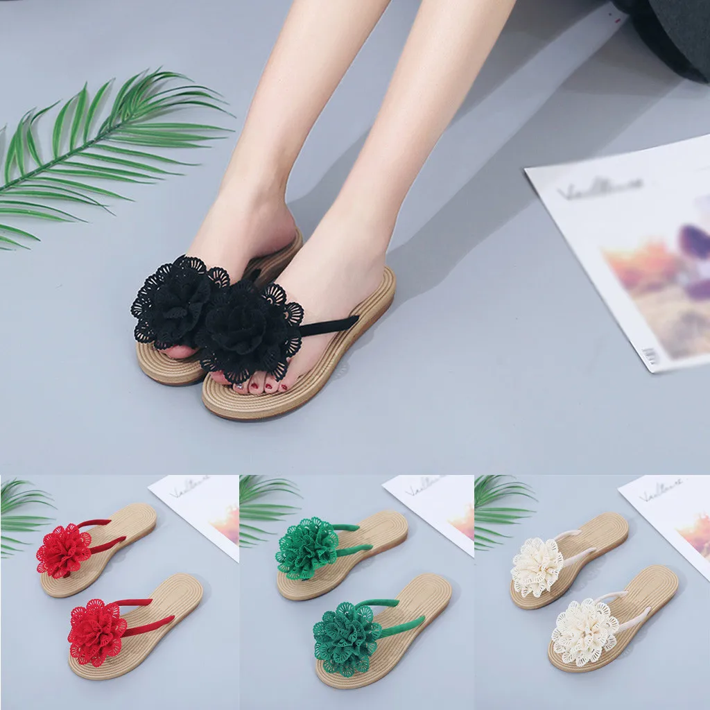 

Women's Summer Casual Cloth Bohemian Flower Flats Flip Flops Shoes Ethnic Style Beach Fashion Slipper Outside Round Toe Apr 9