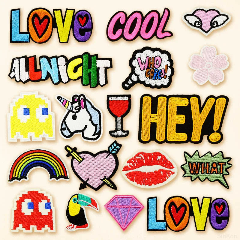 

ALLNIGHT HEY LOVE COOL Embroidered Patches Sewing Applique Iron On Badge Clothes Patch Stickers Apparel Craft Sewing Accessories