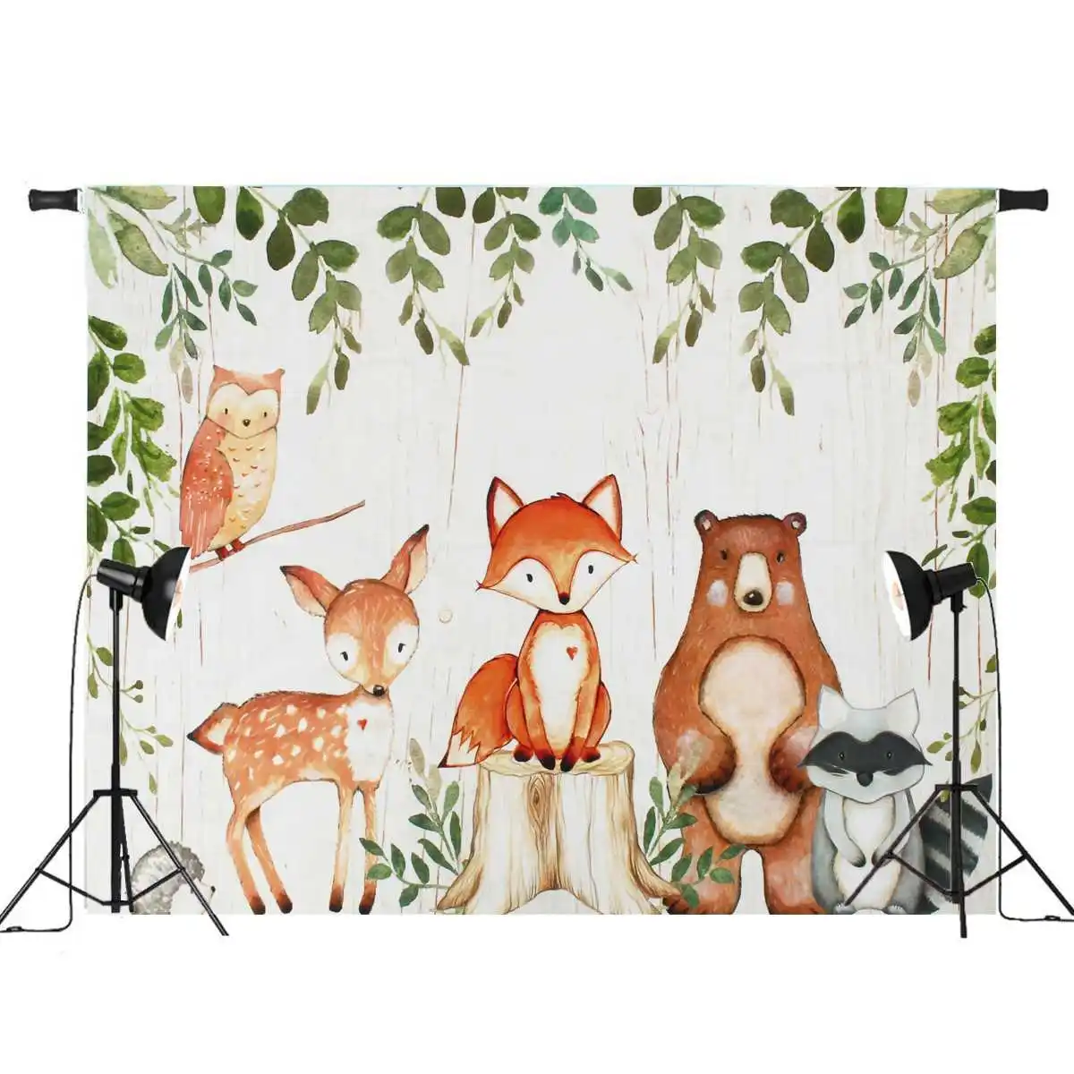 

2 Sizes Party Backdrop Photography Background Kids Birthday Party Event Wall Decoration Curtain Plant Bear fox for Photo Studio