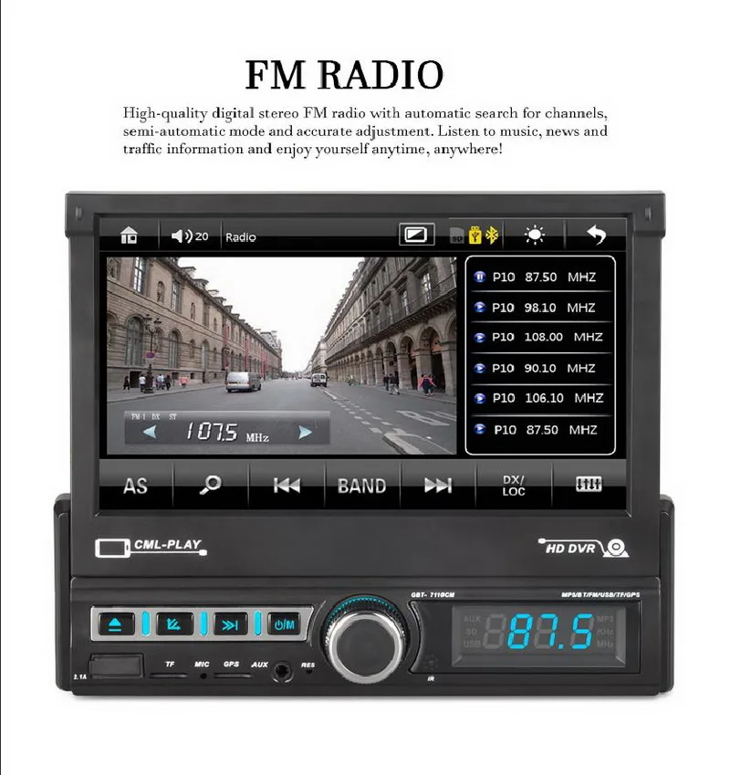 Авто Выдвижной 1 Дин Радио 7 дюймов Поддержка gps навигация Bluetooth mirrorlink для Android 9 радио кассеты MP5 MP4 плеер