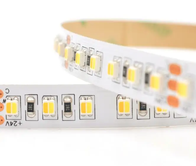 

2 Colors in 1 LED SMD3528 CCT LED Strip WW +CW DC24V Adjustable CCT LED strip 120Led/m White PCB Board LED flexible strip 5m/lot