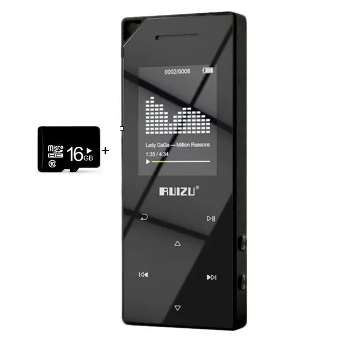 ruidu D05 Bluetooth 4,0 Mp3 MP4 плеер Музыкальный плеер с 16 Гб fm-радио тяжелая металлическая сенсорная кнопка 80ч воспроизведение 128 ГБ расширение - Цвет: blk with 16gb