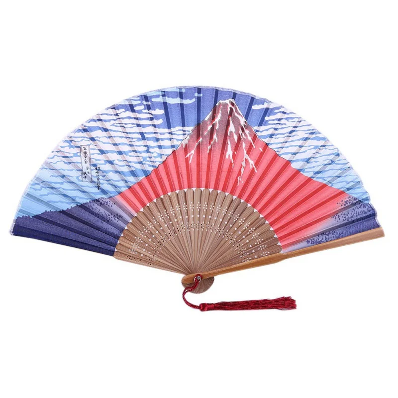 cheap Chinese Japanese Folding Hand Held Fan Silk Bamboo Ukiyo e Art Prints Pocket Fan