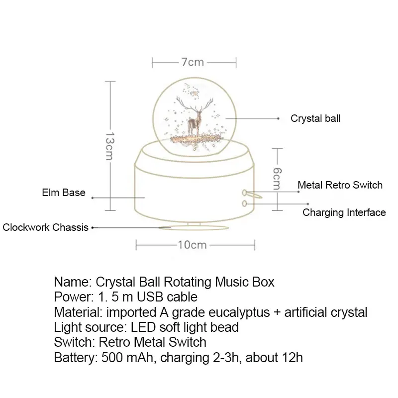Хрустальный шар деревянная светящаяся музыкальная шкатулка проектор поворотный инновационный подарок на день рождения рукоятка Музыкальная Коробка механизм подарок