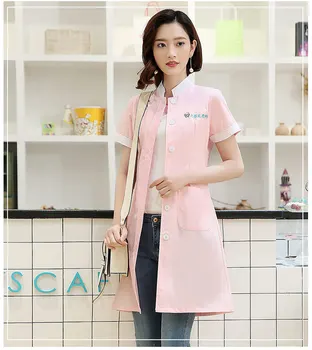 

Women's Summer Stand Collar Short sleeve sleeve nurse uniform dental clinic doctor's uniform slim fit doctor white coat