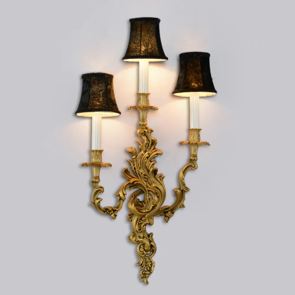 

French copper candle wall lamp European retro luxury villa living room bedroom bedside lamp staircase lighting wall lights za