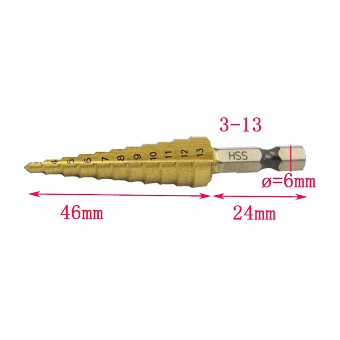 1/4 шестигранное титановое ступенчатое конусное сверло, Дырокол 3-13 мм HSS 4241 для листового металла, дерева, сверления электроинструментов