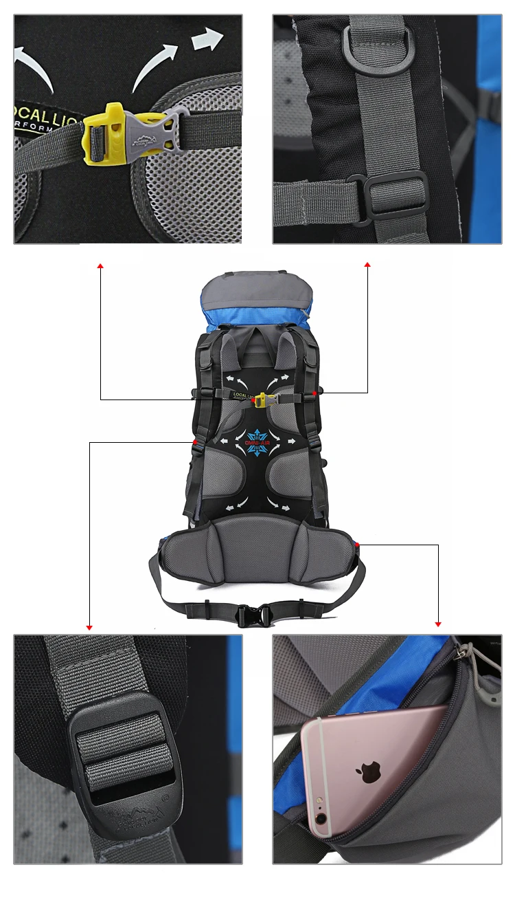 Escalada ao ar Livre de Viagem de Acampamento Bolsa de Desporto ao ar Livre à Prova Locallion Pacote Mochila Esporte Caminhadas d' Água 65l 16 Caminhadas Mochila saco de Desporto Ao Ar Livre À Prova D' Água