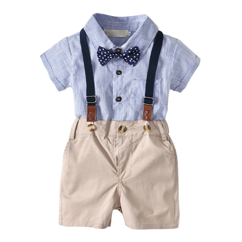 

2018 Summer Baby Clothes Toddler Baby Boy Clothes Set Casual Stripe Shirt Romper+Shorts+Bow Tie Fashion Outfits Set