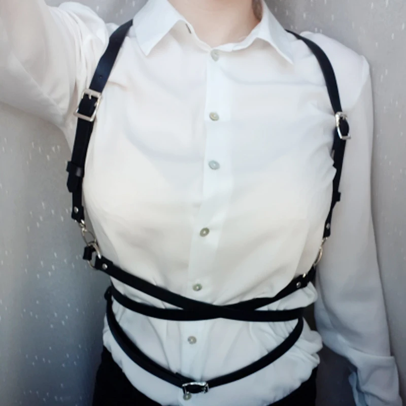 

2019 Women Sexy Leather Harness Punk Gothic Body Bondage Cage Wrapped Waist Straps Women Men Harajuku Belt Suspenders Belts