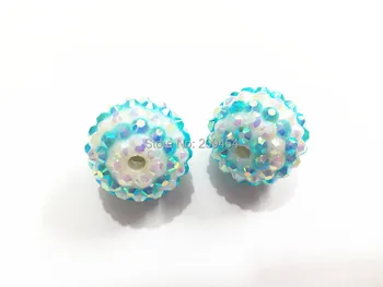 

Newest !! 22mm 100pcs/lot White With Light Blue Stripe Resin Rhinestone Beads