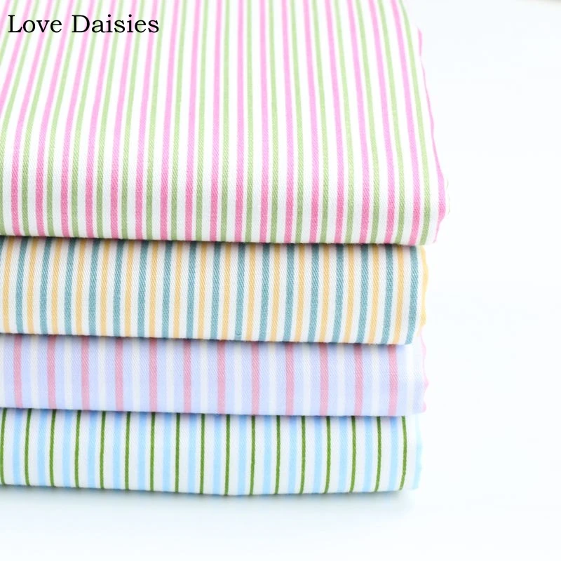 

100% Cotton Twill Cloth PINK PURPLE YELLOW BLUE Slim Stripe Fabric for DIY Bedding Handwork Kids Doll Apparel Dress Patchwork