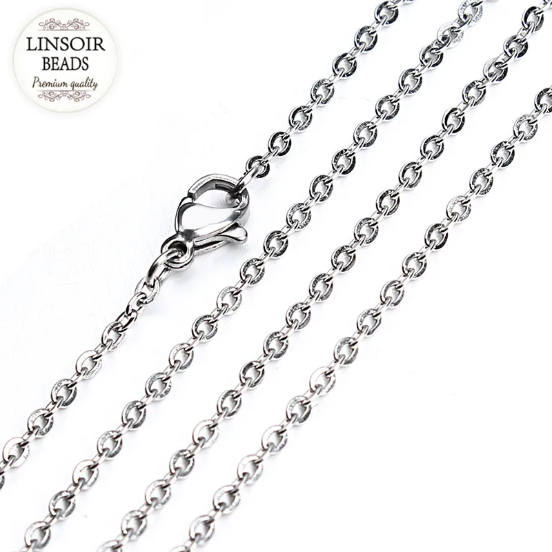 

10pcs/lot Stainless Steel Silver Color Open Link Chain With Lobster Clasps Metal Chain Necklace For Jewelry Diy 50cm F3578