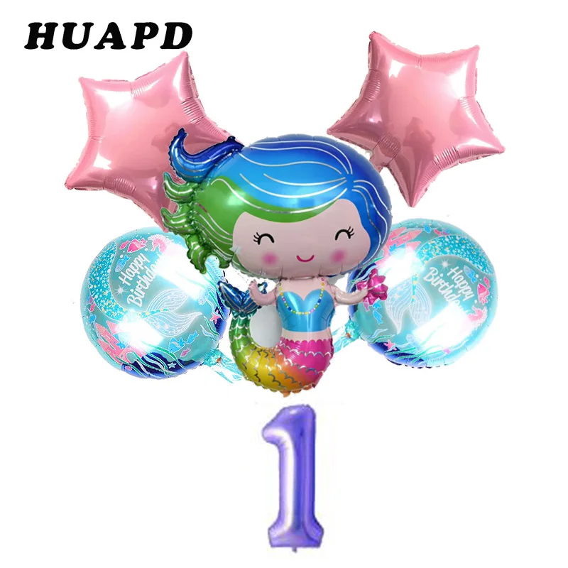 Mermaid Party Decoration Balloons Little Number Kids 1st Birthday Under The Sea Supplies | Дом и сад
