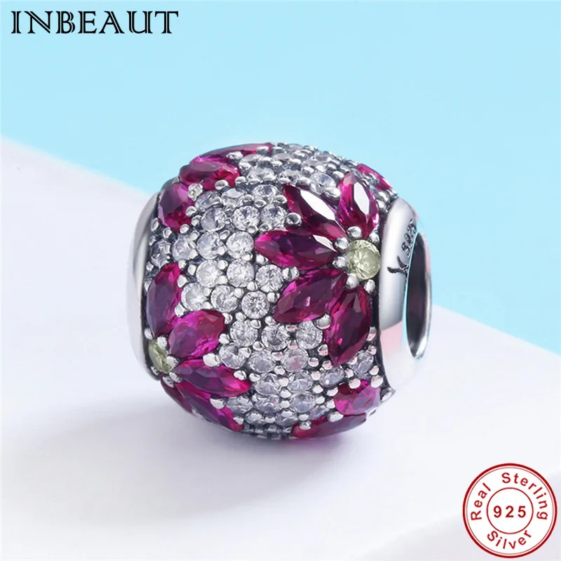 

fit Pandora Bracelet Garden Falling Flower Charm 925 Sterling Silver White&Wine Red CZ Daisy Beads for Bangles&Necklaces Women