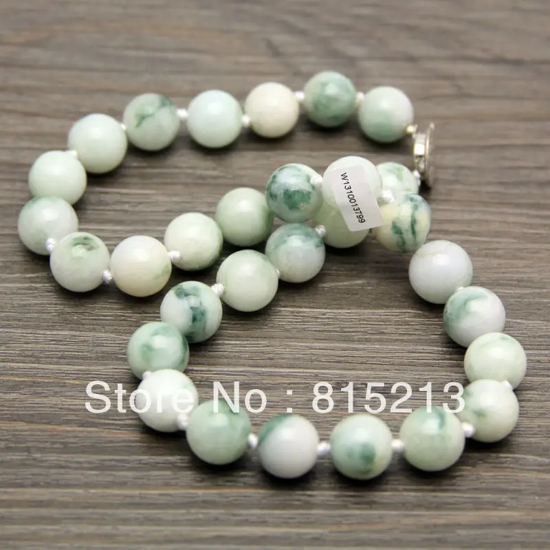 

N22 Certificate Natural 14mm Beads Light Green Chinese Jade Necklace N Discount (A0325)