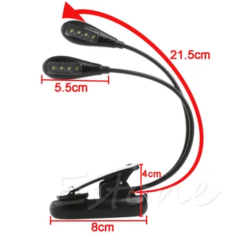 

Clip-on Adjustable Dual Arm 8 LED Piano Music Stand Book Light Reading Lamp