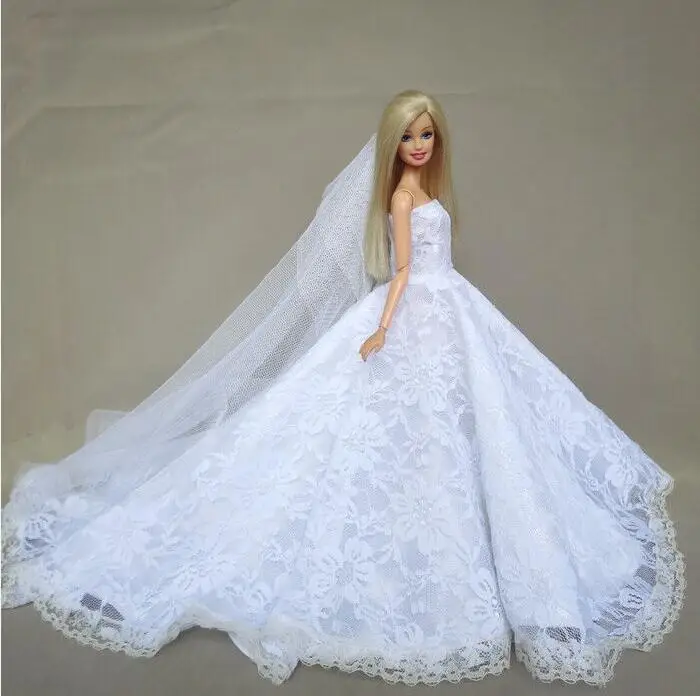 case for barbie doll clothes Princess dress trailing wedding bride marriage dress for barbie accessories toys house ornaments