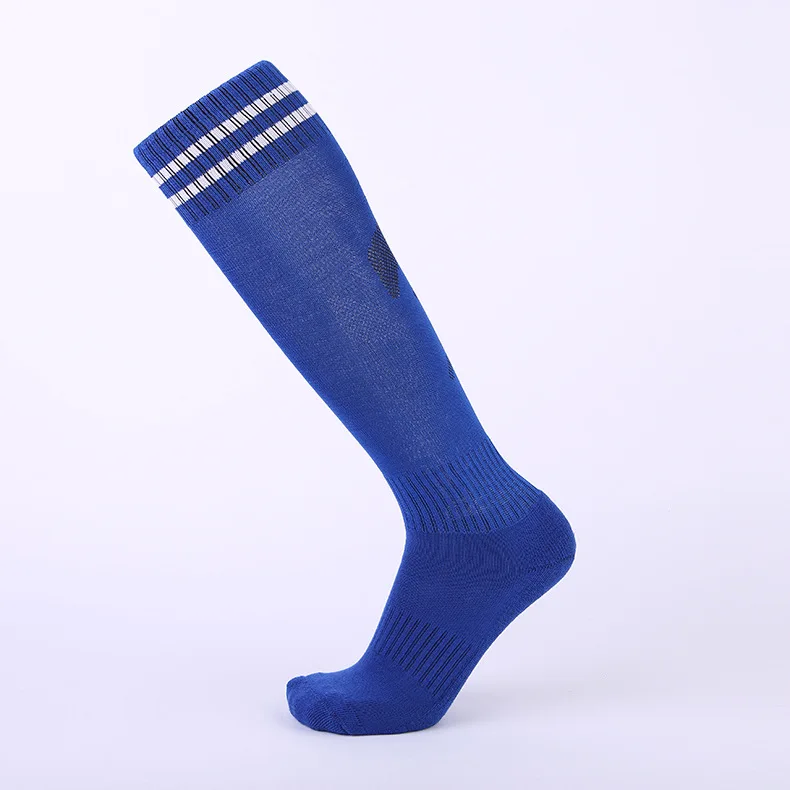 New Professional adult children Color Stripe Sports Soccer Socks Breathable Running Jogging kids High Knee Socks Long Stocking - Цвет: blue