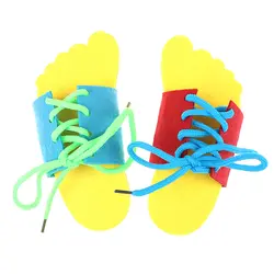 Детская деревянная обувь со шнуровкой, Детские Ранние обучающие шнурки, игрушка-головоломка для малышей, Детские Обучающие шнурки, Умная