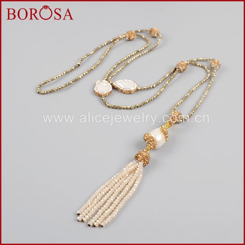 Натуральный жемчуг borosa 3 мм бусины кисточкой ожерелье золотые Стразы Pave 3" ручной работы жемчужное ожерелье для женщин JAB571