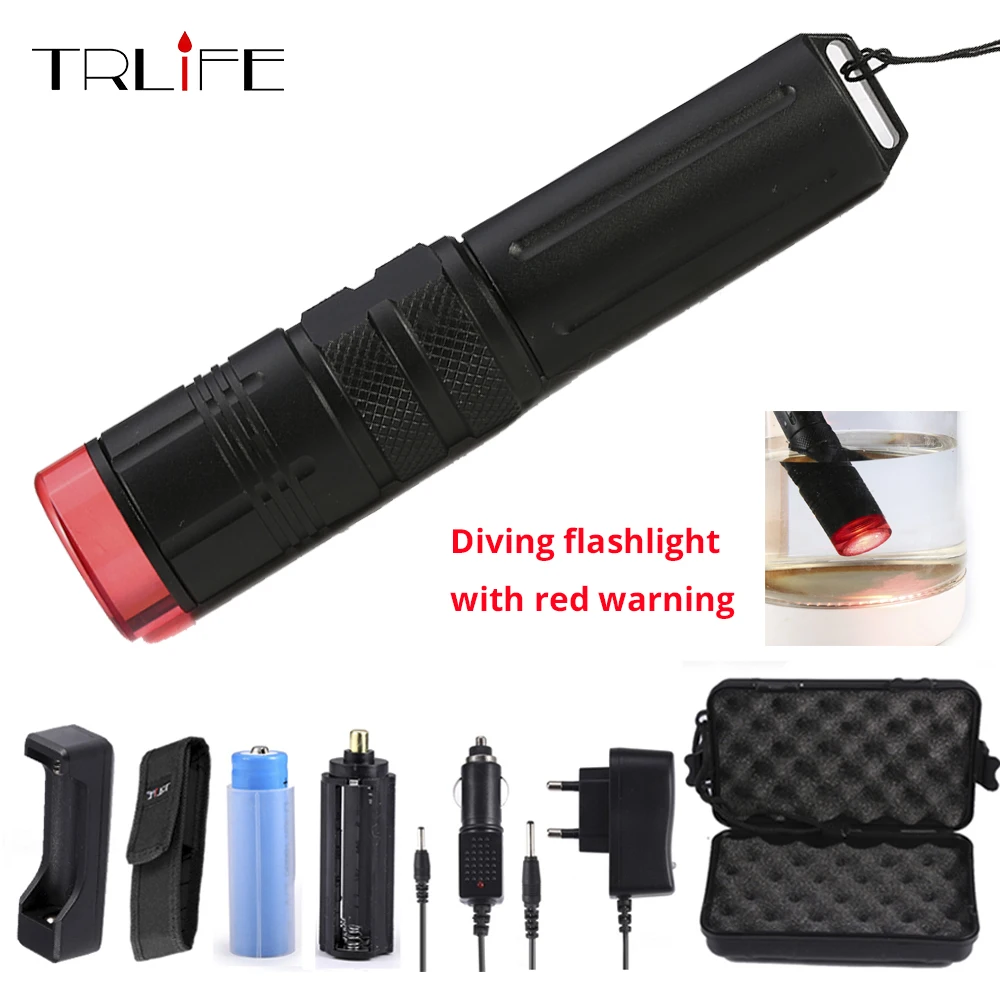 Underwater 100M LED Flashlight for Diving red Warning Flashlights Dive